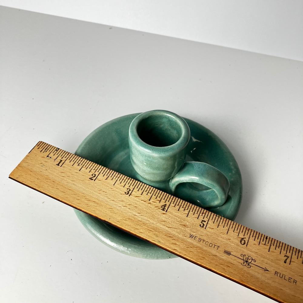 Bybee Pottery Chamberstick Candle Holder 5in Turquoise Green BB Stamped Vintage - Picture 6 of 6
